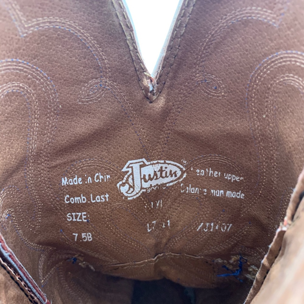 Justin Cowboy Boots 7.5B Square Toe Red Brown - Picture 7 of 7